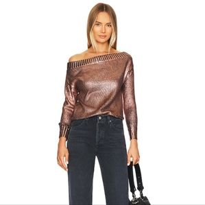 superdown Shiny Bronze Off-the-Shoulder Sweater